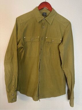 Nau Mens Medium Organic Cotton Button Up Shirt Olive Green Utility Long Sleeve